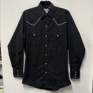 Ely Cattleman Black with White Trim Pearl Snap Shirt Size Small